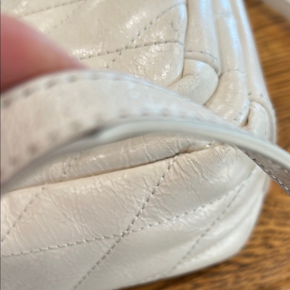 Karl Lagerfeld Glazed Leather Lafaette  Quilted White Crossbody Bag